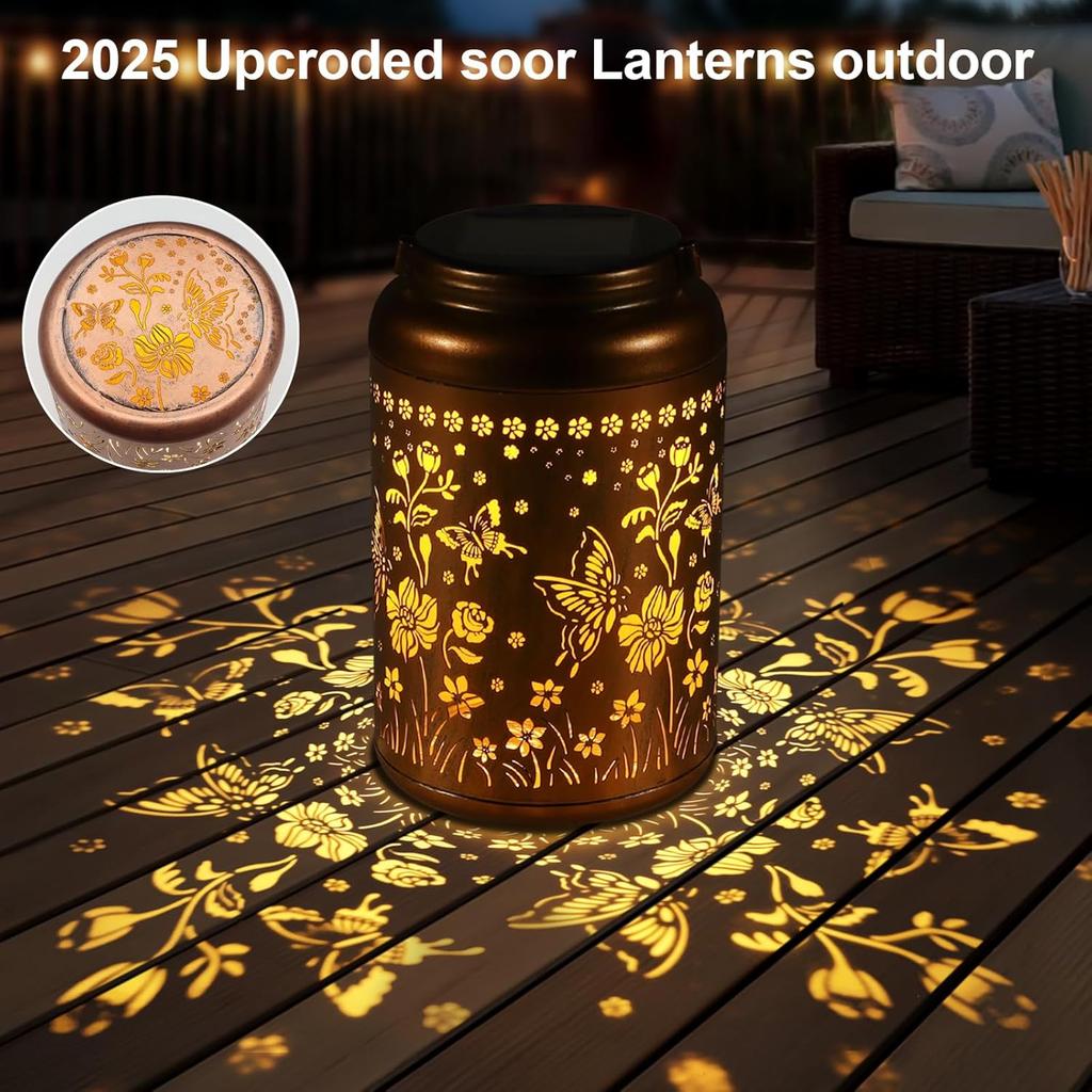 Solar Lantern Outdoor Hanging Lights Christmas Birthday Gifts for Women Mom and Grandma Butterfly Flower Metal Garden Decor Outside Waterproof LED