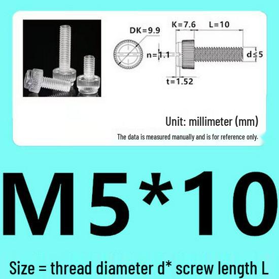 M3-M8 Hand-Tightened Transparent Acrylic Knurled Screw 