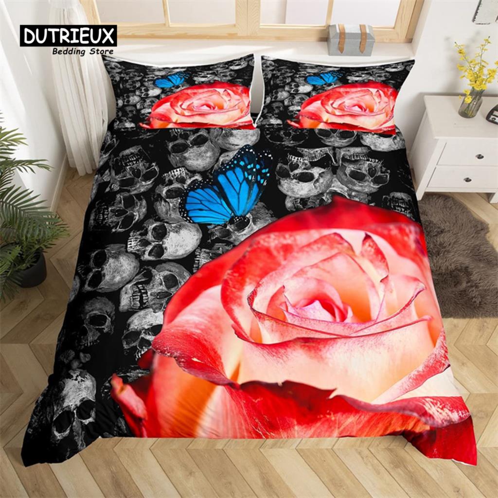 Red Rose Duvet Cover Twin King Romantic Theme Floral Bedding Set Microfiber Love Heart Flowers Quilt Cover For Girl Teen Wedding