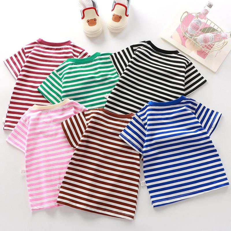 Boys Girls Striped T-Shirts Children's Clothing Casual Short Sleeve O-Neck Cotton Tops Tees Kids Clothes Summer