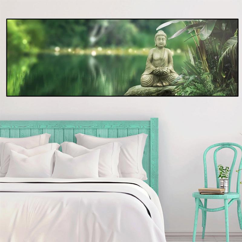 Buddha Statue Pictures Canvas Painting Figure Bamboo Water Lotus Posters and Prints Wall Art for Living Room Home Decor No Frame