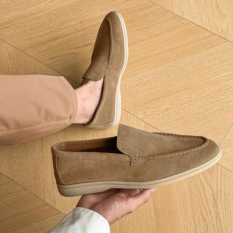 Lazy Soft-soled Comfortable Loafers Men's One-pedal Flat-soled Commuter Beanie Shoes 8253 Black, khaki-J