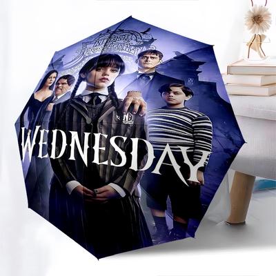 1pc Wednesday Addams Nevermore Academy Automatic Open Close Umbrella Windproof Canopy, Automatic Open Close Button10200