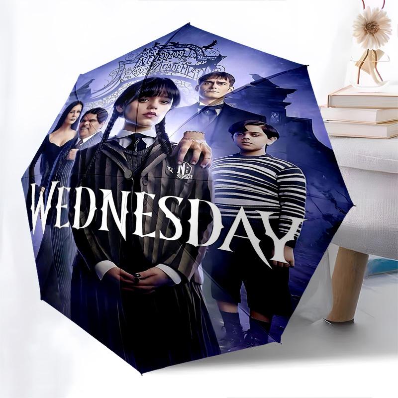 1pc Wednesday Addams Nevermore Academy Automatic Open Close Umbrella Windproof Canopy, Automatic Open Close Button10200