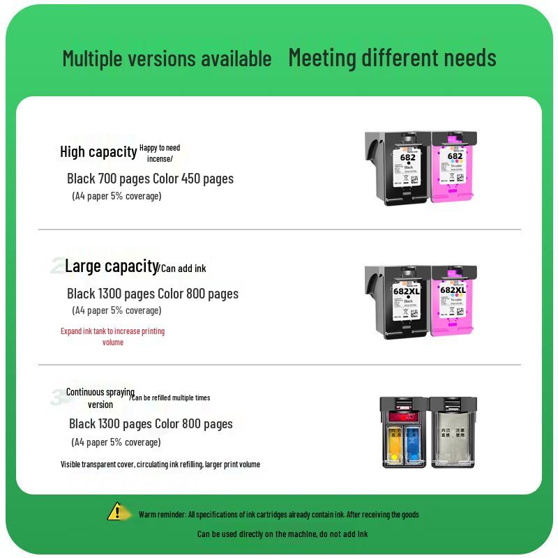HP 682 Compatible Refillable Ink Cartridge Set