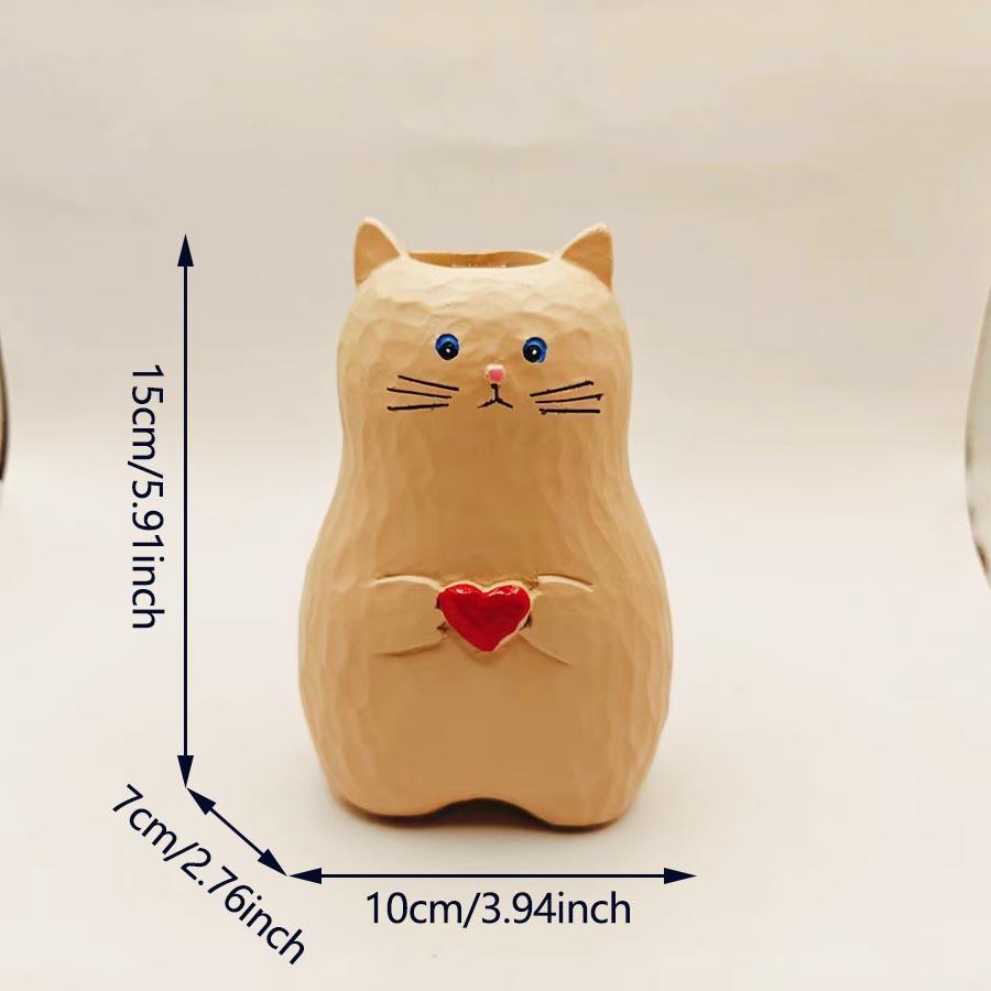 Cat Vase Handmade Vase, Home Decor Small Vases Cat Statue Holding Heart Shaped,Modern Creative Cat Decor