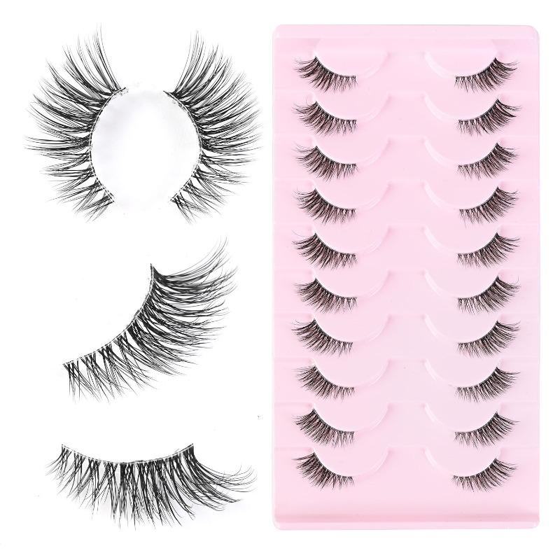 New Middle East cross-border cat eye false eyelashes, eye tail elongated transparent stem eyelashes 10 pairs flat factory