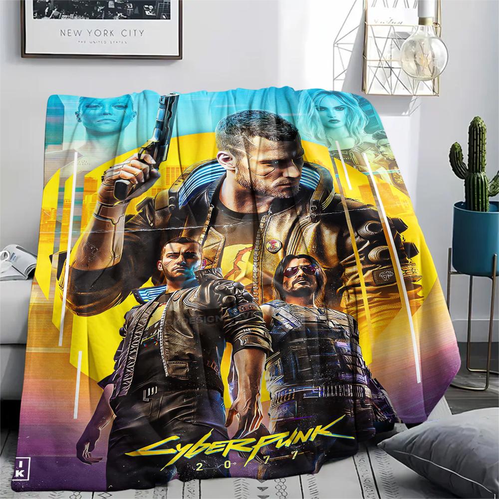 1Pc Cyberpunk Print Flannel Blanket, High quality Comfortable for All Seasons, Home Decor, Warmth and Comfort, Perfect for Christmas Gifts