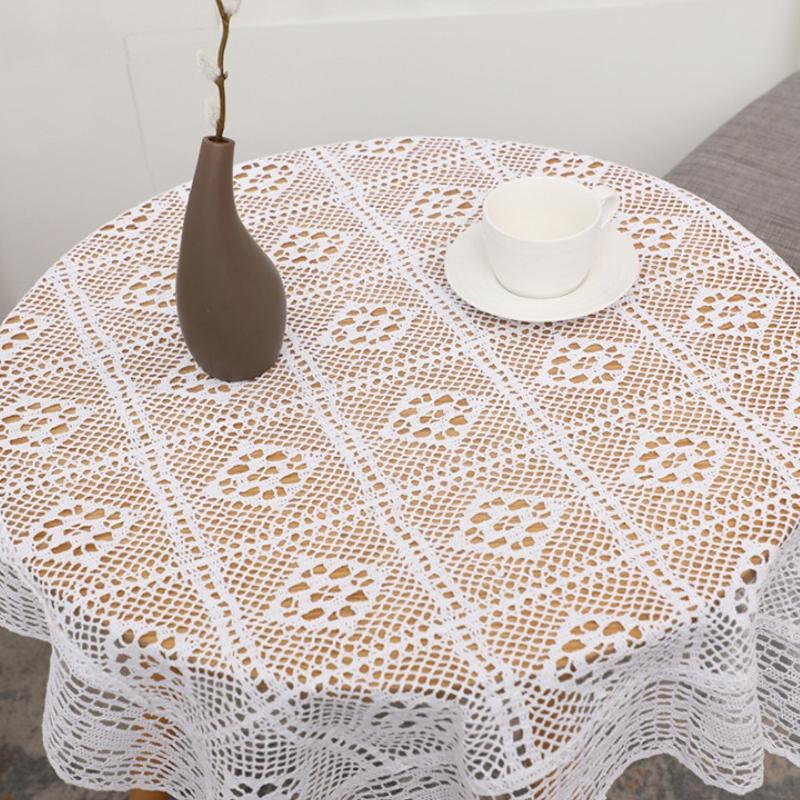Față de masă croșetată cu dantelă în stil pastoral retro francez, culoare crem, simplă, pentru măsuță de cafea, placemat rafinat din dantelă, diverse specificații