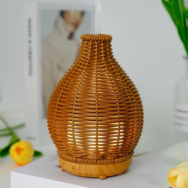 Wood Grain Rattan USB Ultrasonic Aroma Diffuser & Humidifier: Silent, Large Mist Volume
