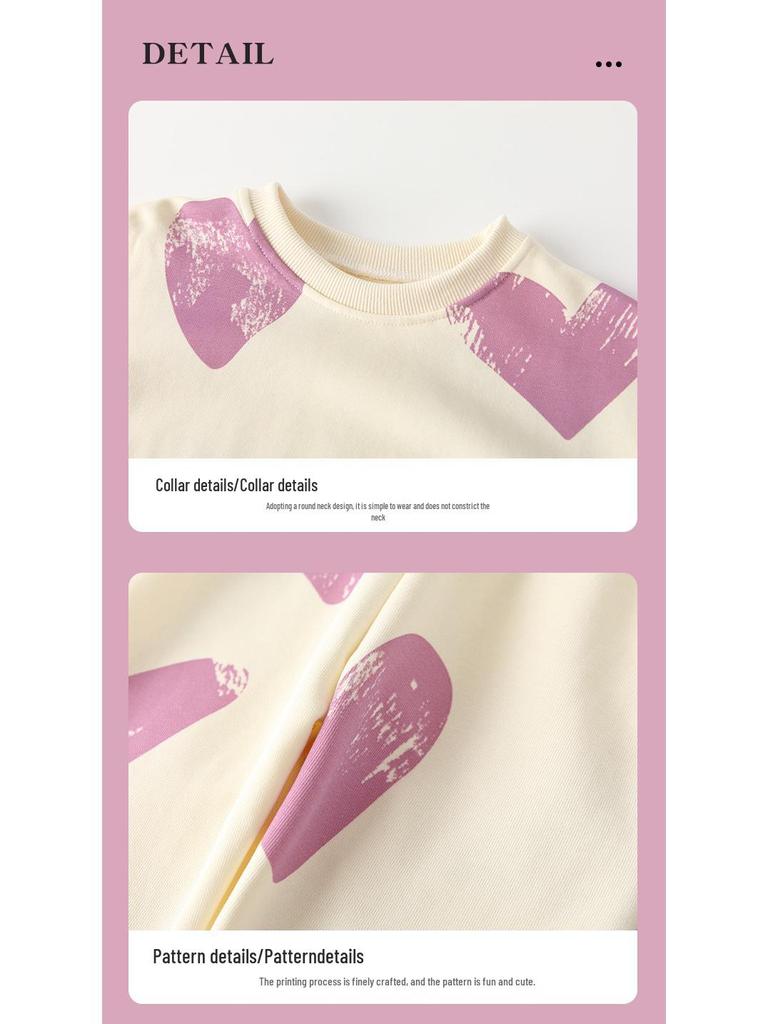 Malwee Girls' Hoodie Set - Stylish Casual Round Neck, Long Sleeve, Two-Piece Outfit for Autumn/Winter