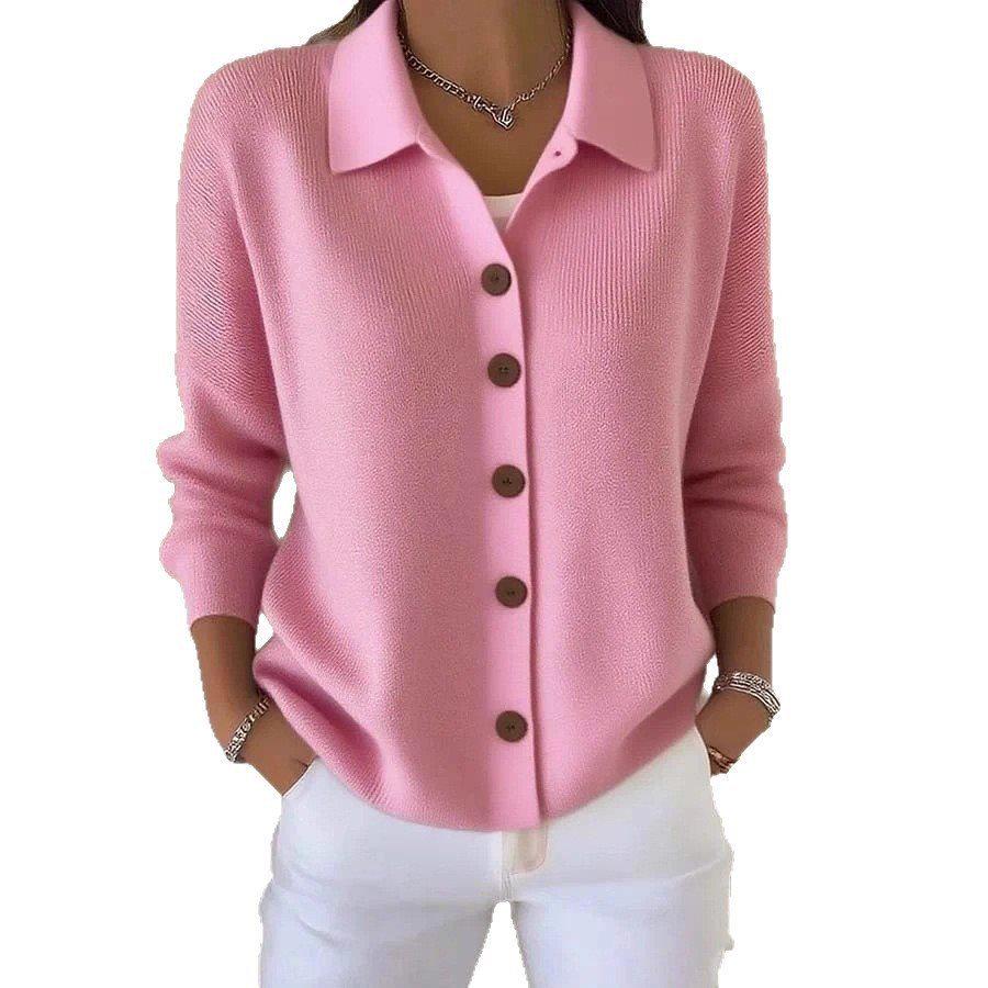 Women's Autumn/Winter Solid Knit Lapel Cardigan Sweater - Casual Fashion