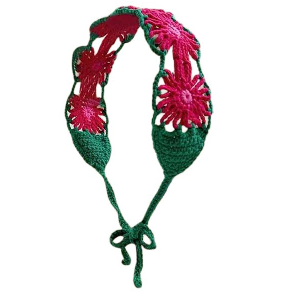 Vacation Flower Headscarf for Street Snap Crochet Hair Scarf Spring Decorative Headpiece Holiday Headwrap for Casual