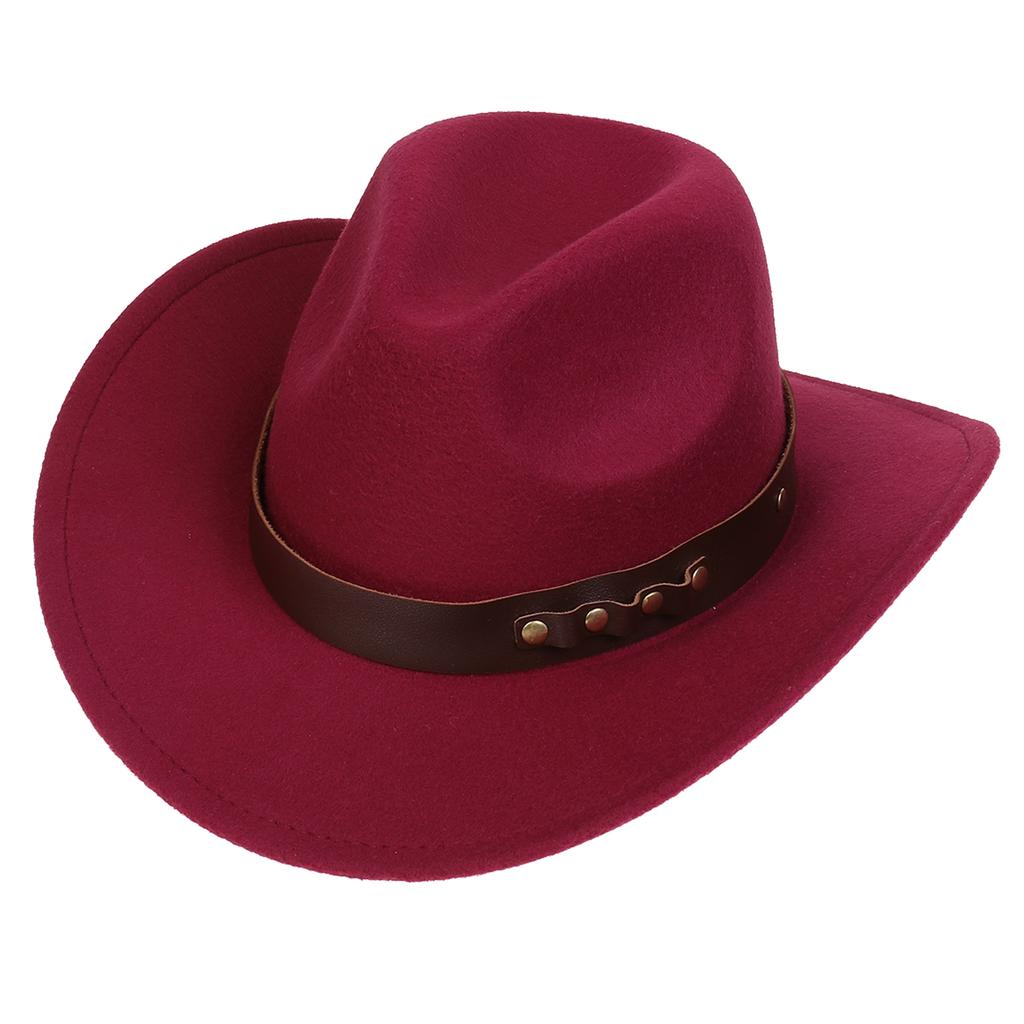 Women Men Western Cowboy Hat, Wide Curved Brim Felt Cowgirl Hat, Vintage Jazz Riding Hat, Removable Hat Belt, Head Circumference 56‑58cm