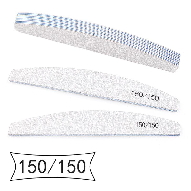 Gray-White Sand Half-Moon Nail File, Wear-Resistant, Washable, Non-Shedding, Double-Sided Grinding Strip with Teeth.