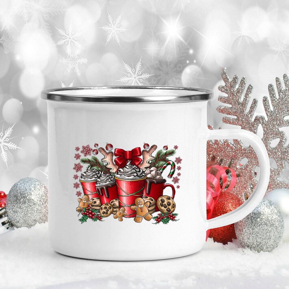 Deer Print Mug Enamel Coffee Milk Cups Hot Cocoa Chocolate Mugs Merry Christmas Cup Kitchen Party Decoration Winter Holiday Gift