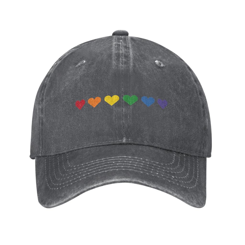 Tiny Rainbow Hearts Love Unstructured Baseball Caps Distressed Denim LGBTQ Gay Pride Headwear Unisex Women Workouts Adjustable Hat