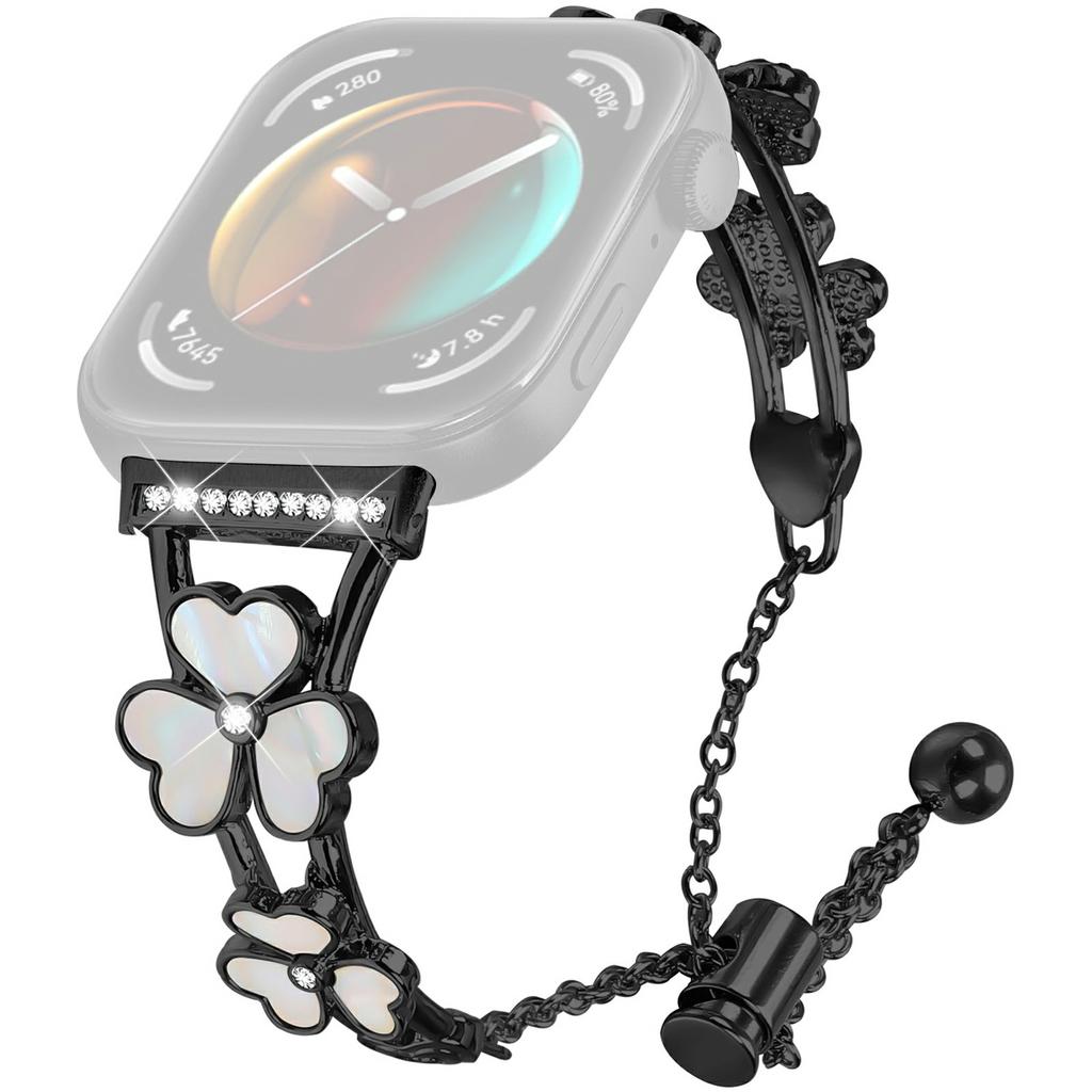 For Huawei Watch Fit 3 Watchband Heart Clover Decor Zinc Alloy Metal Strap