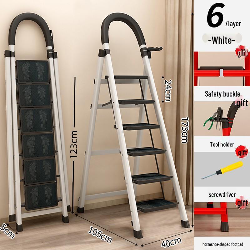 

Компактна складана телескопічна драбина з вуглецевої сталі - 4/5 сходинок, конструкція ялинка для використання в приміщенні