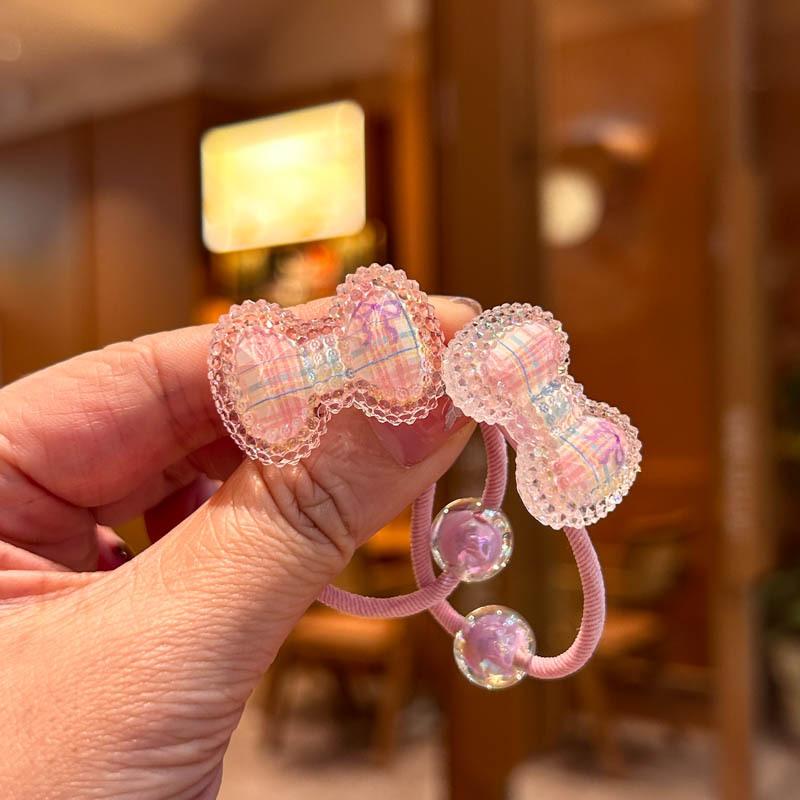 1 Pair Kid Hair Band Cute Sweet Floral Heart Bear Crystal Hair Rope for Baby Girl Little Girl Hair Accessories
