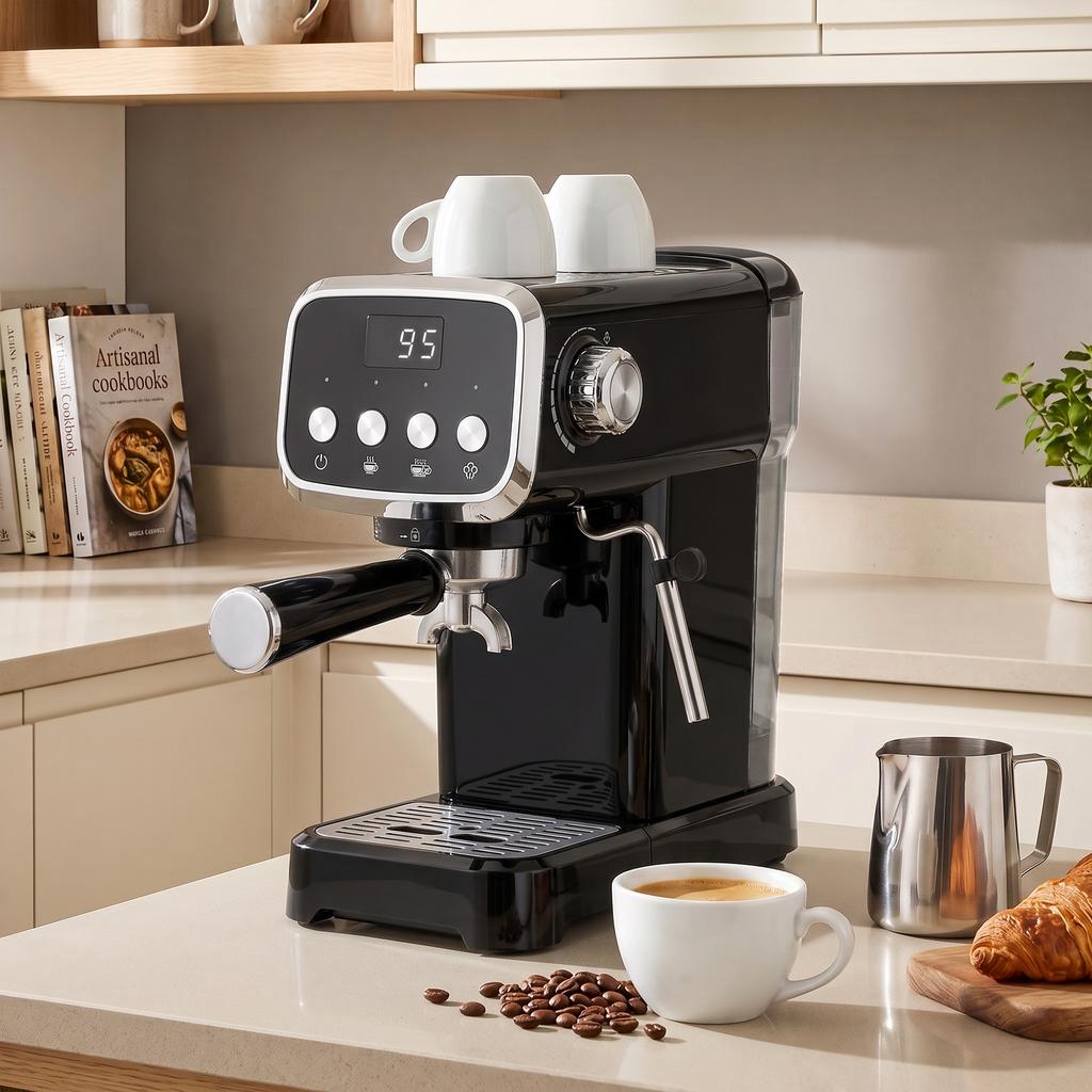 Espresso Machine 20 Bar Cappuccino Coffee Maker With Frother Wand 1.2 L Water Tank Black
