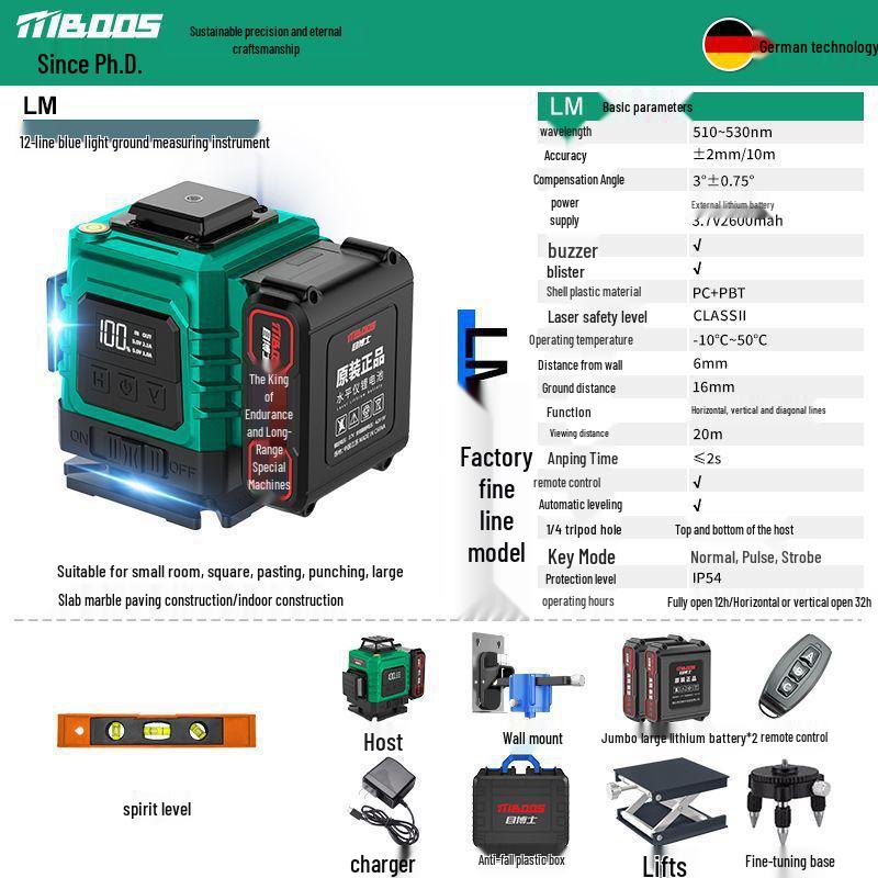 Green Light Outdoor Infrared Laser Level with Automatic Wall & Floor Alignment