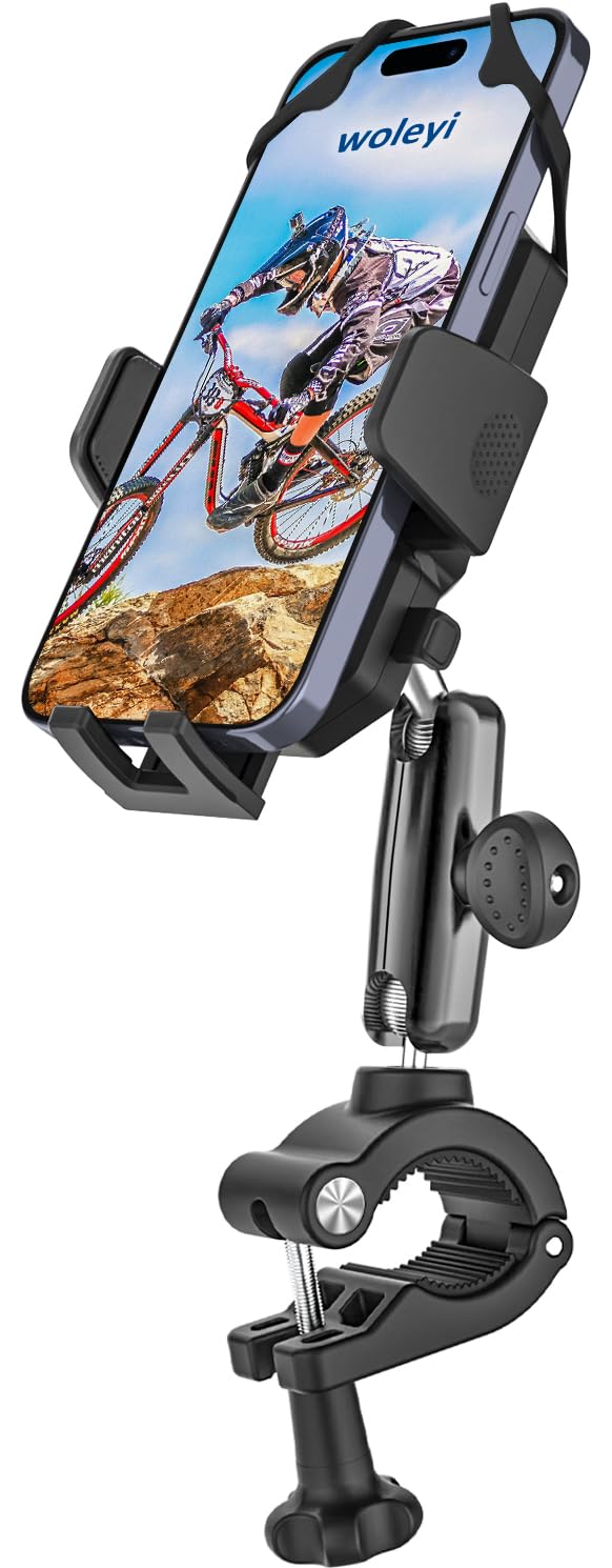

woleyi Держатель для смартфона для велосипеда для шоссейной вибрации Прочный шест Упражнение Смартфон Металлический Подходит Дюйм Японская Инструкция включена Велосипеды, чёрный