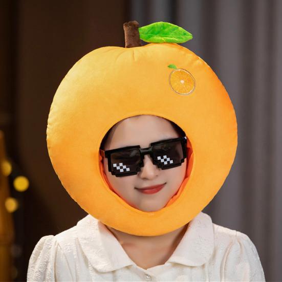 Cute Orange Fruit Plush Hat PP Cotton Filled Elastic Soft Warm Lightweight Winter Cosplay Fruits Headgear Party Costume Performance Photo Props