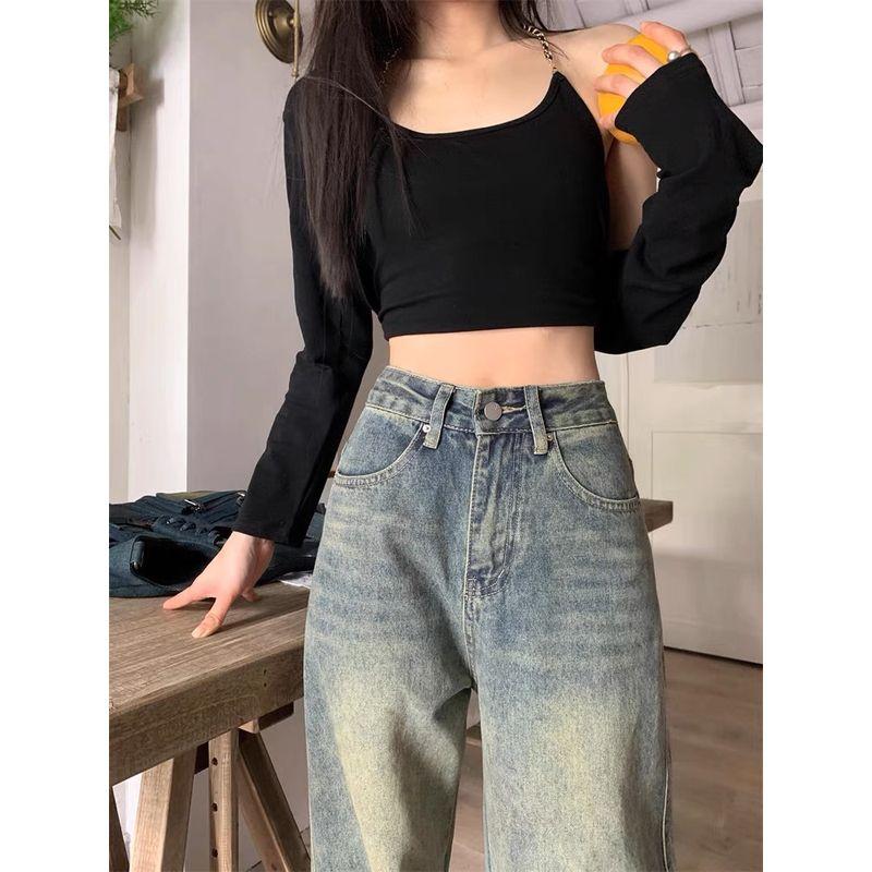 

100.00kg Fleece-lined Thickened Denim Retro Retro Distressed Straight-leg Loose Pants Export Oversize Women s Clothing Fashion Retro Blue regular 2X
