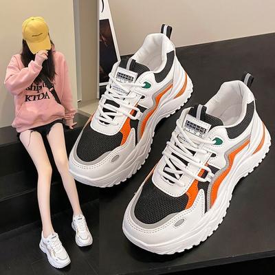 Daddy Shoes Women's  Spring New Muffin Soft Bottom Mesh Breathable Lace Color Block Women's Casual Sneaker