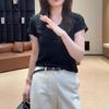 Premium green u-neck front shoulder short-sleeved t-shirt women's summer slim-fitting and thin small versatile t-shirt top Korea