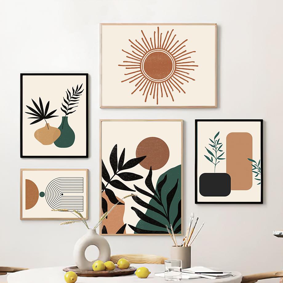 Boho Geometric Shapes Leaf Sun Posters And Prints Canvas Painting Nordic Abstract Wall Art Pictures Living Room Home Decor