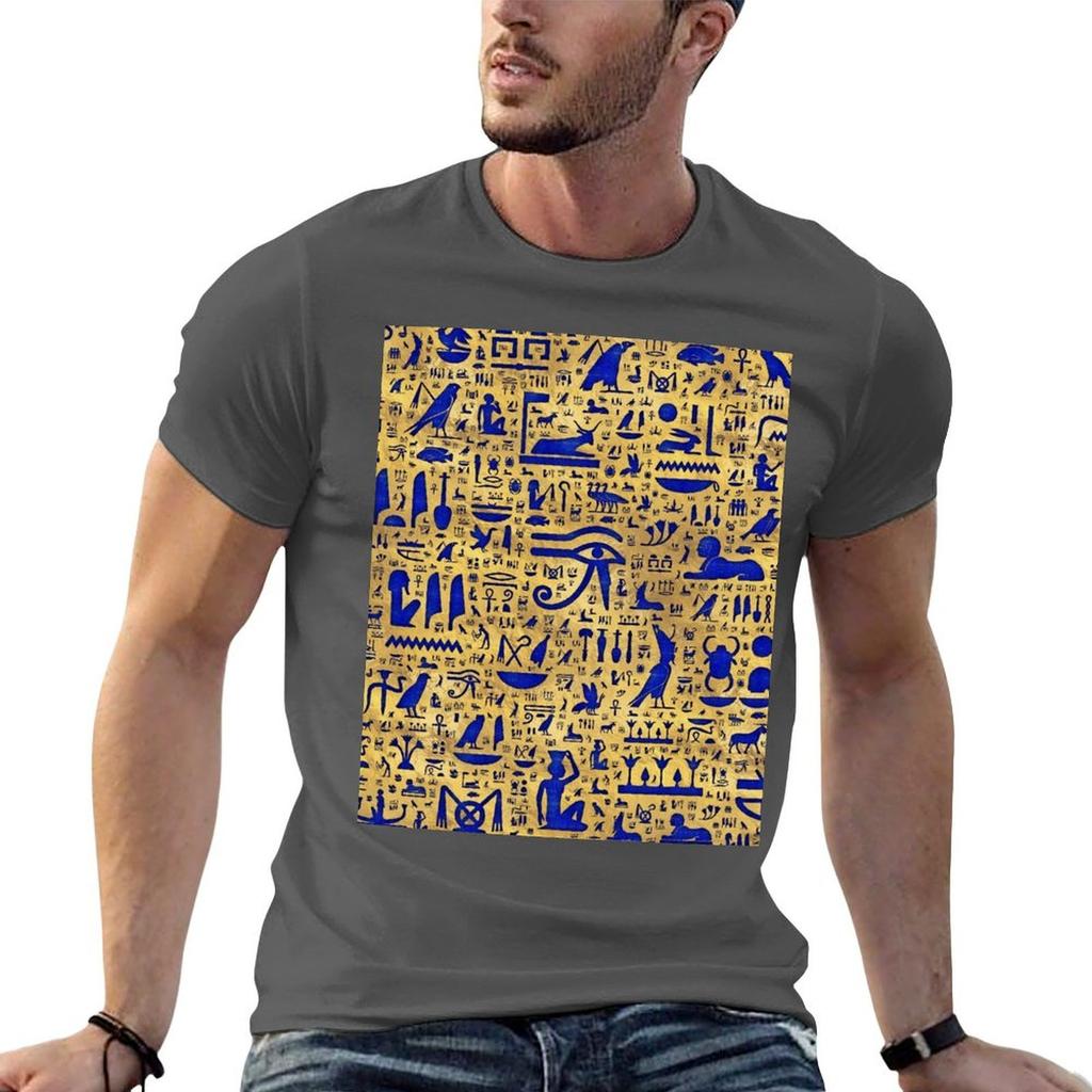 Egyptian Hieroglyphic Lapis Lazuli and Gold TShirt Funny T Shirts Unisex T Shirts with Prints TShirt
