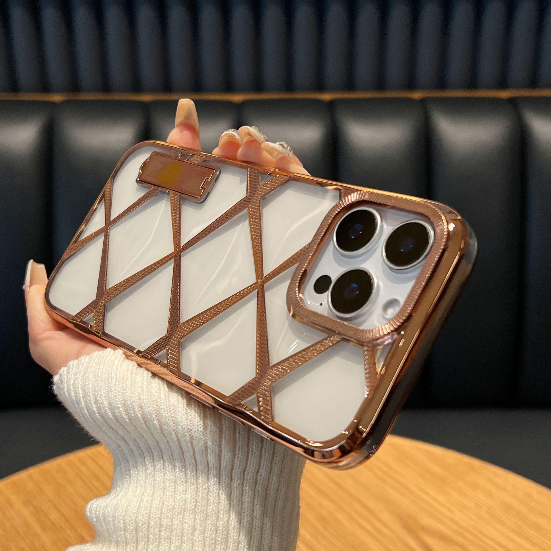 

Подходит для Apple 16 Promax Чехол для мобильного телефона Узор с бриллиантами Высококлассная невидимая подставка Трехмерный ромбовидный Гальваническое покрытие IPhone14 iPhone 13