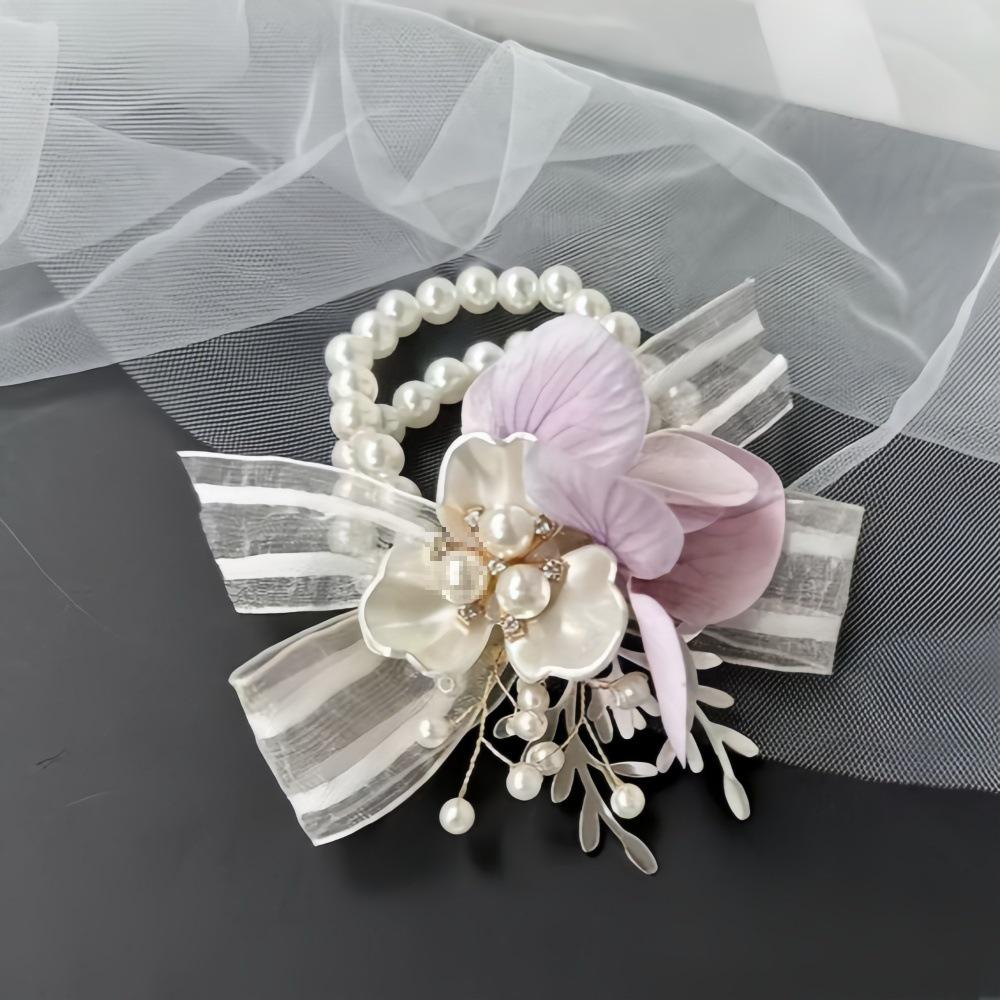 Bridesmaid Pink Rose Corsage Bracelet - Wedding Flower Accessory