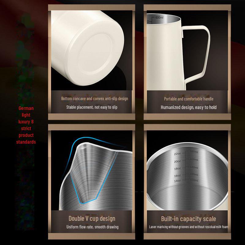 304 Stainless Steel Milk Frothing Pitcher with Spout - Thickened for Professional Latte Art