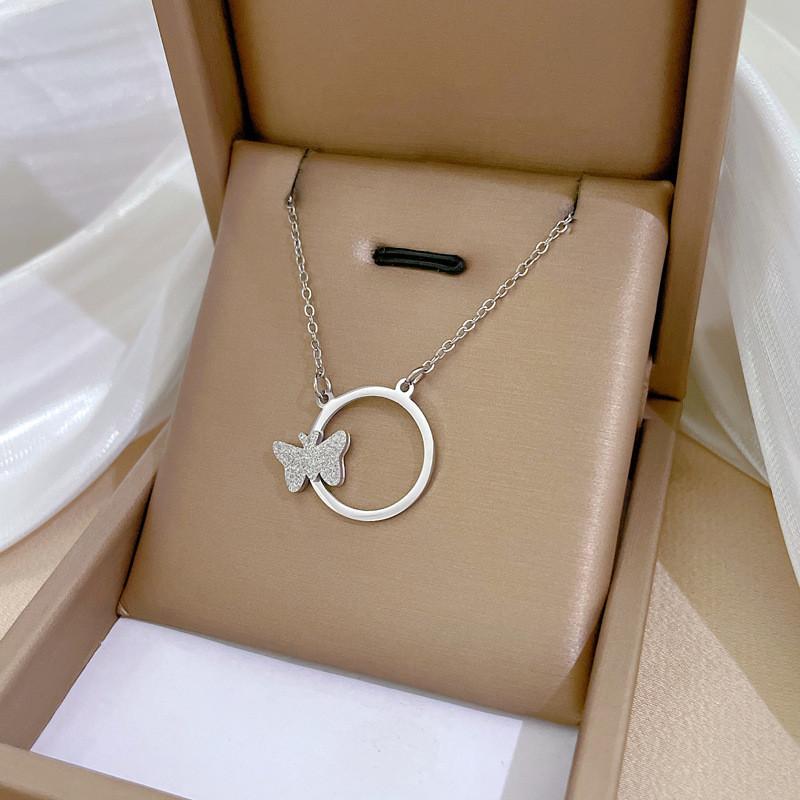 High Grade Butterfly Locket Bow Pendant Necklace Stainless Steel Fashion Geometric Choker Jewelry Party Gifts For Women Girls