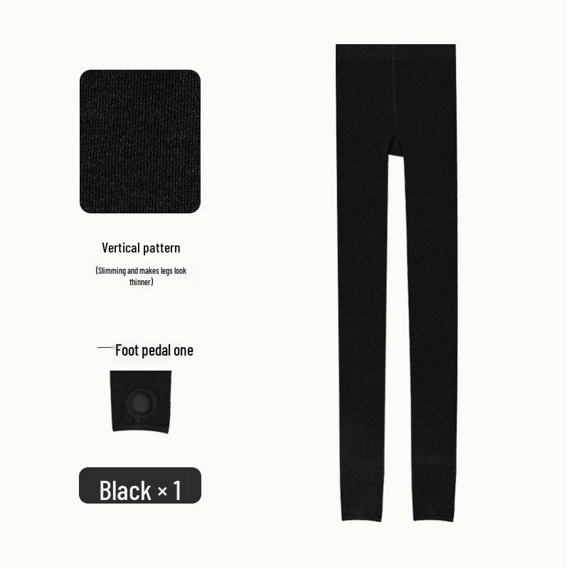 Women s Autumn/Winter Vertical Stripe Black & Gray Fleece-Lined Slimming Tights One Size
