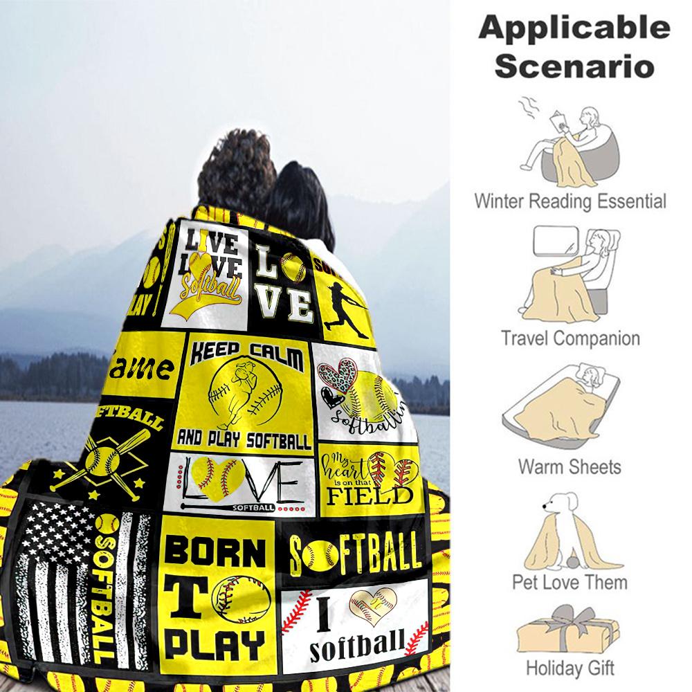 Yellow Style Baseball Customize Text Blanket Throw Customizable Blanket Ultra-Soft Suitable for Living Room Bed Couch Livingroom for All Occasions