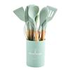 12-Piece Silicone Cookware Set with Wooden Handles - Non-stick, High-Temperature Resistant, Includes Spatula and Soup Ladle.