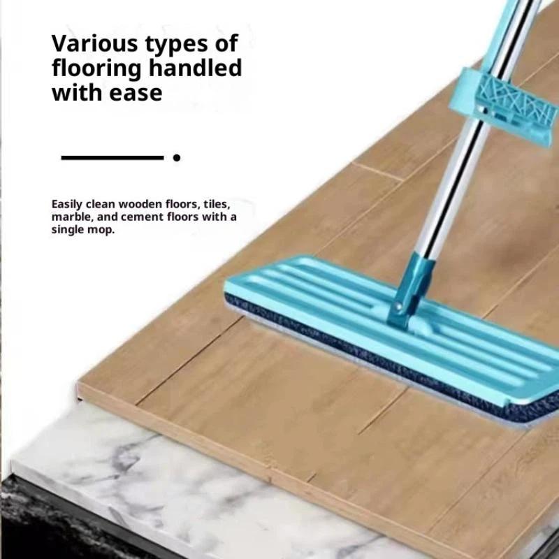 Flat Floor Mop Squeeze Mop Hand Free Wringing Floor Cleaning Mop Microfiber Pads Lazy Mop Wet Or Dry Usage Home Cleaning Tool