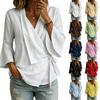 Blusa da Donna con Maniche a Campana Scollo a V con Laccio Frontale e Orlo Asimmetrico Top Casual in Cotone e Lino