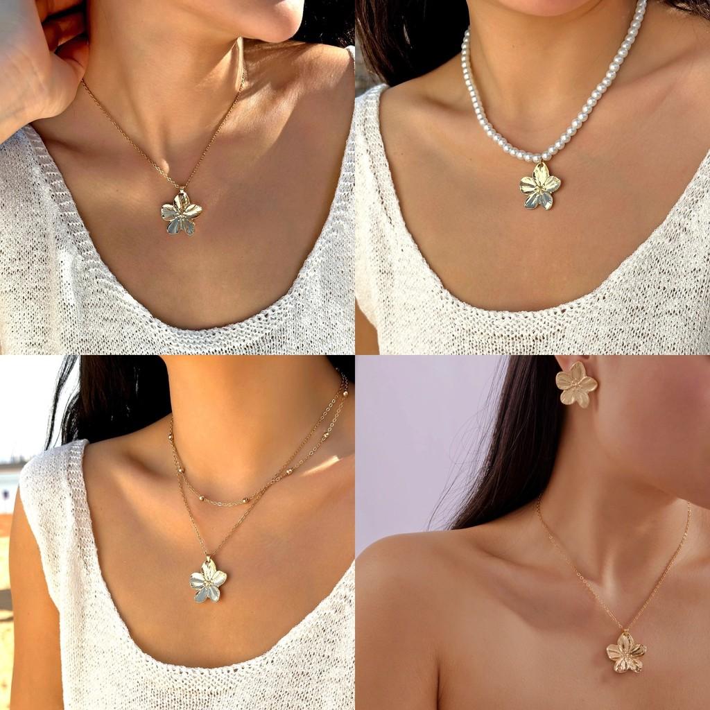 Floral Metal Pendant Necklace With Alloy Charm For Women Fashion Jewelry Set