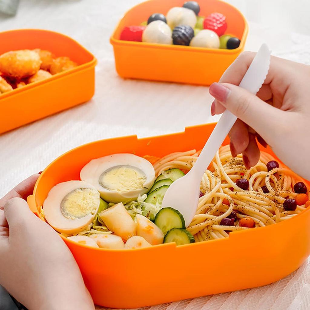 Lunch Box 2 Tier 3 Compartment Large Capacity Microwavable Cute Portable Bento Lunch Box Orange