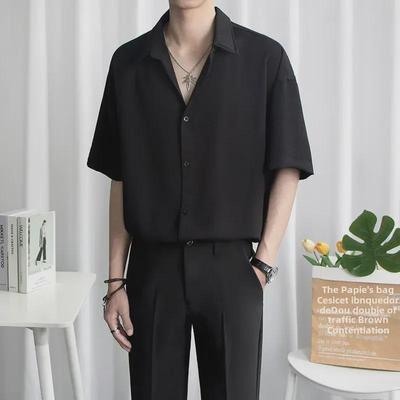 Men's Summer Loose-Fit Black Ice Silk Short-Sleeve Shirt - Trendy Fashion Brand