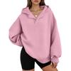 Women's Casual V-neck Pullover Long-sleeve Solid Color Fleece-lined Hooded Sweatshirt Top