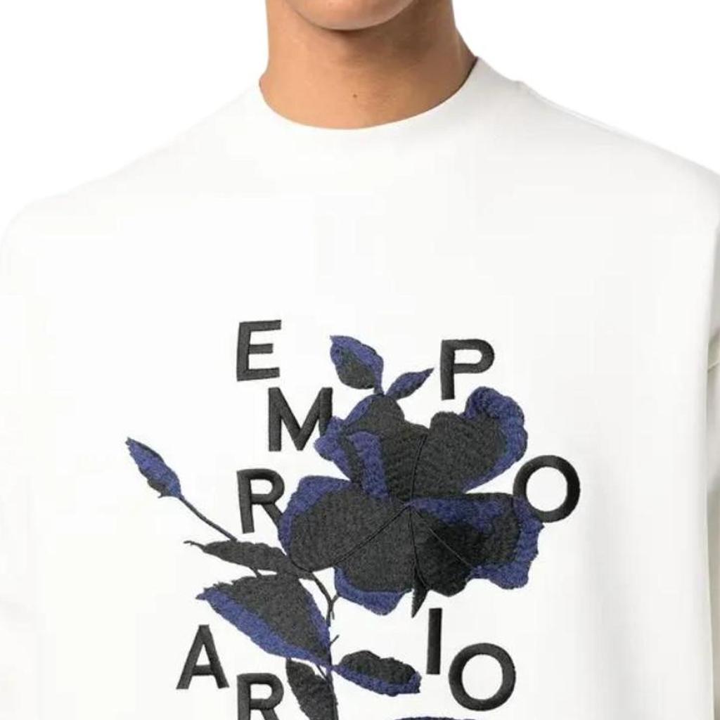 Emporio Armani Ss23 Letter Floral Print Crew Neck Sweatshirt Men Sweatshirt White 3R1MBB-1JHSZ-0101
