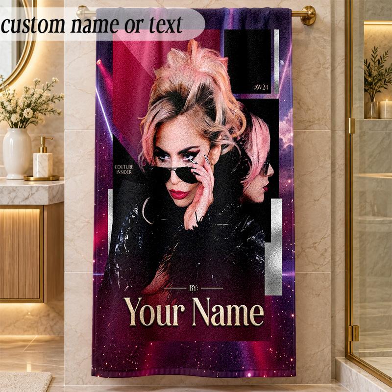 Beach TowelLady Gaga Custom Name Text Personalized Soft Towel for Beach Pool Indoor Home Decor Gift