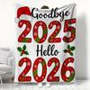 2025-2026 New Year Christmas Pattern Flannel Blanket Festive Holiday Gift Home Decor Cozy Warm Soft Throw Blanket for Sofa Bed