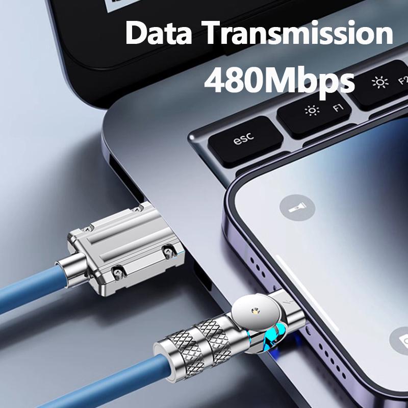USB 120W 3A Elbow Fast Charging Data Cable Cord For Playing Game For Samsung Galaxy S7 S5 Xiaomi Android Charge Usb Cord